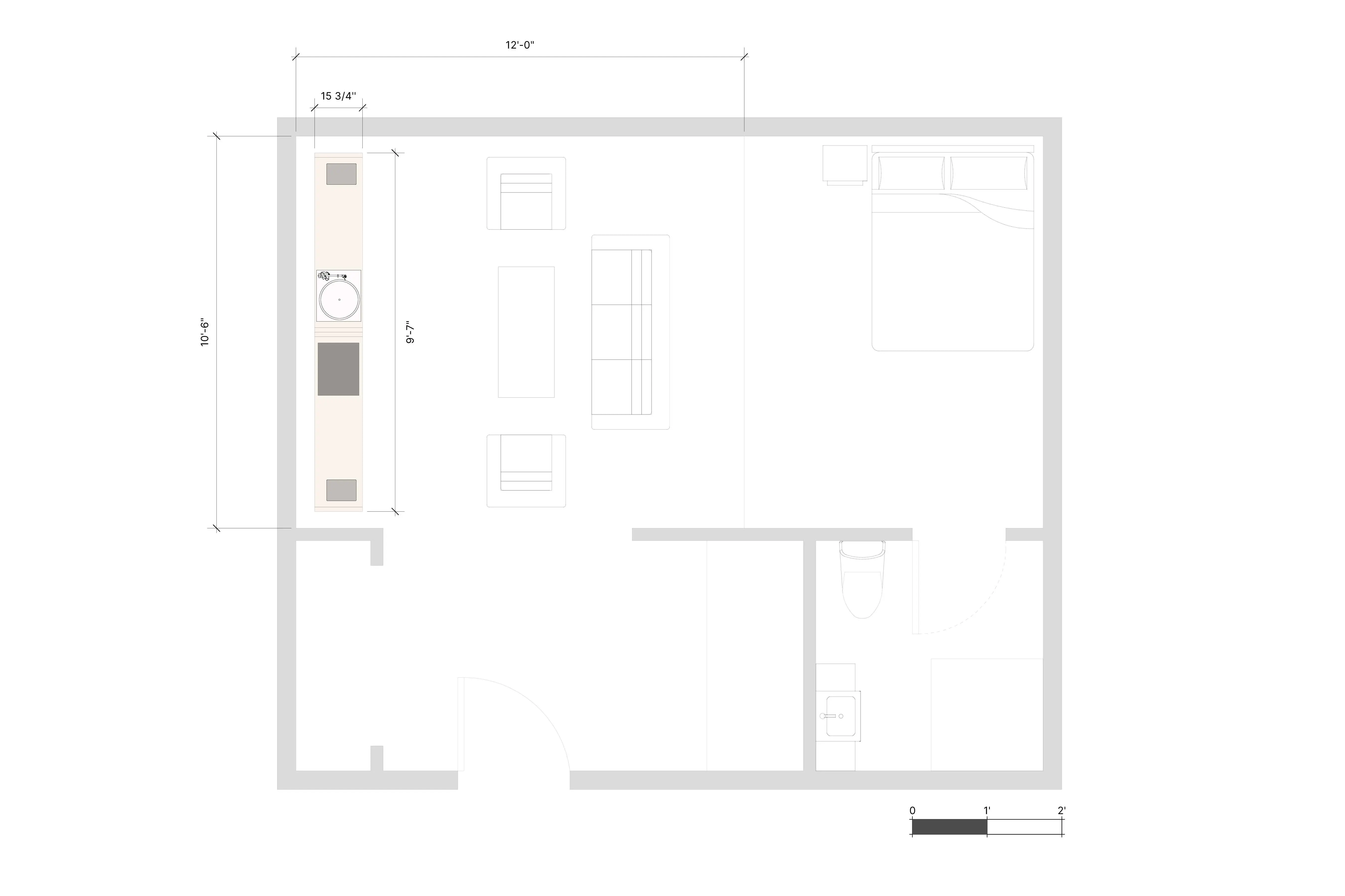 Floorplan of the elevated audiophile's den design in a typical living room