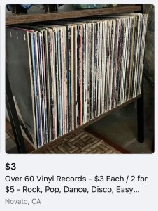 facebook marketplace listing for 60 vinyl records $3 each