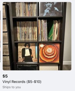 facebook marketplace listing for 60 vinyl records $5 each including michael jackson and stevie wonder