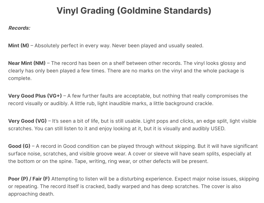 The Vinyl Grading (Goldmine Standards)