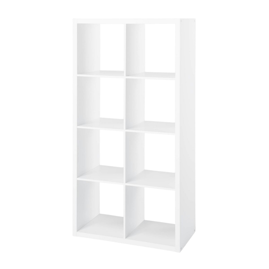 Brightroom 8-Cube Organizer in white — vertical bookshelf with eight square cubbies.