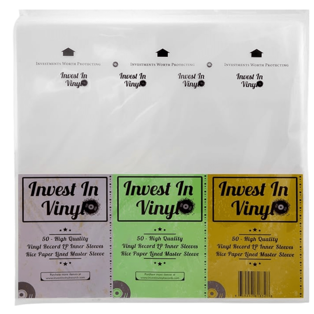 Invest in Vinyl rice paper-lined inner sleeves for LP records, 50-pack archival quality protection.