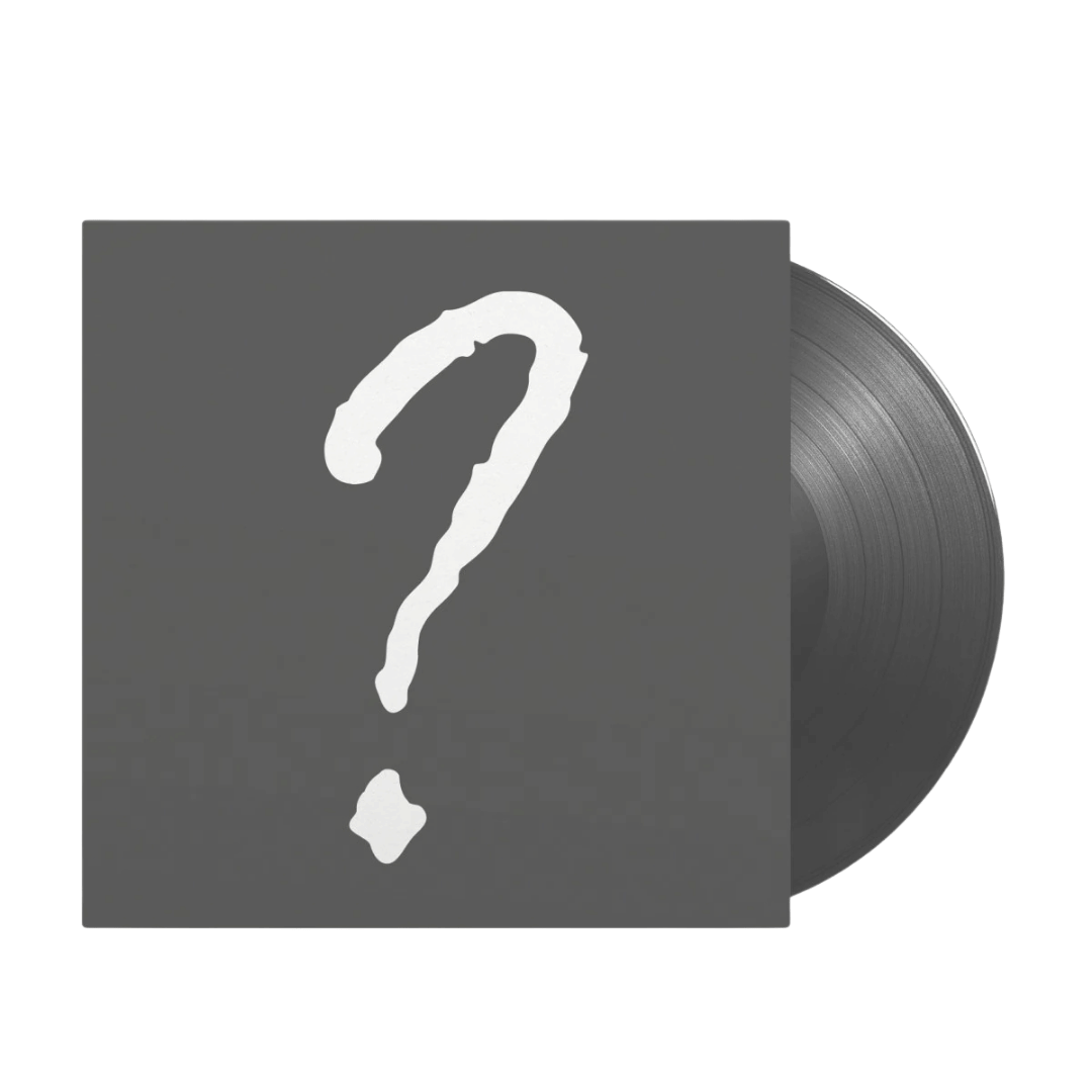 Mystery vinyl record prize — black sleeve with a white question mark and a black LP peeking out.