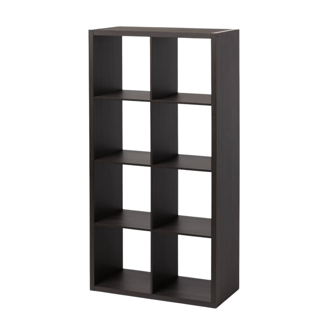 Brightroom 8-Cube Organizer in black — vertical bookshelf with eight square cubbies.
